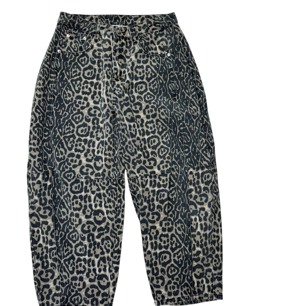 POTILI Barrel Boyfriend Baggy Leopard Jeans
